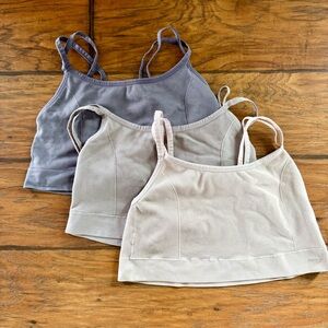 Tahari Ribbed Seamless Crop Bralettes in Gray, Taupe & Cream